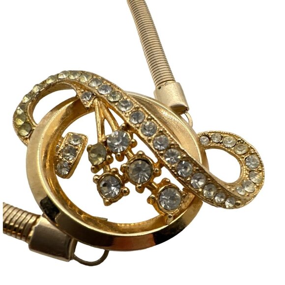 Vintage Swirl Rhinestone Choker Necklace Snake Chain Gold Tone Unsigned - Picture 4 of 9